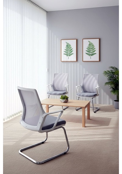 Ofisbazaar Alf Beyaz Fileli Misafir Koltuğu Ergonomik Toplantı Ve Bekleme Koltuğu Gri Gri