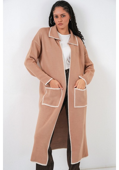 Bigdart Kadın Uzun Oversize Triko Hırka 15962 - Camel