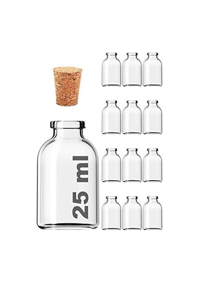 Şeffaf 25 Ml / 25 Cc Mantar Tıpalı Boş Cam Şişe 12 Adet