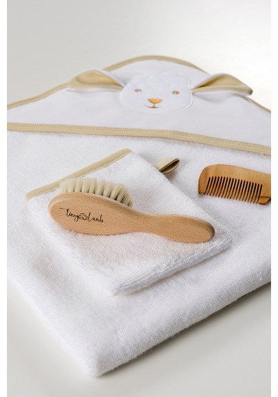 Bebek Banyo Seti - Lamb Cozy Care Banyo Seti Kare Kundak - Kese - Fırça ve Tarak Seti