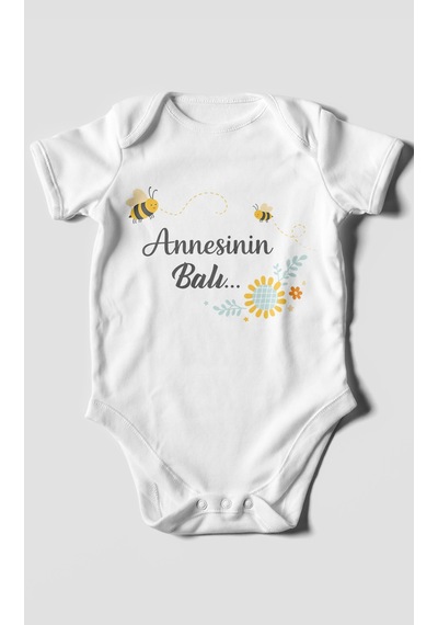 Morivokids Annesinin Balı Kısa Kollu Bebek Body %100 Pamuk Beyaz