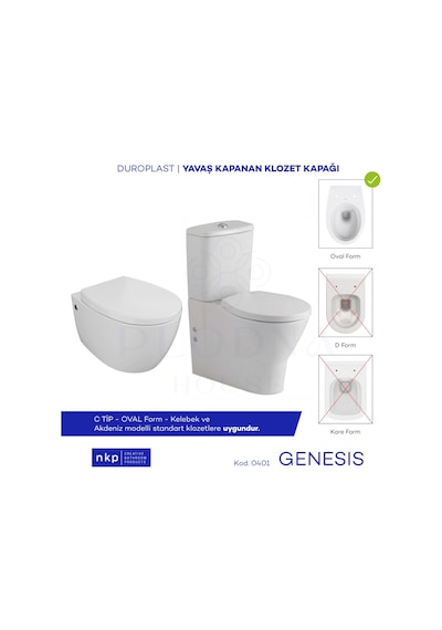 Genesis C Tip Oval Form Duroplast Yavaş Kapanan Klozet Kapağı