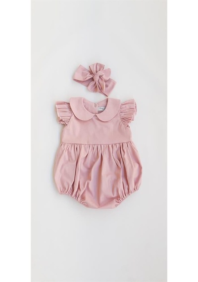 Kız Bebek Pembe Bebe Yaka Fırfırlı Kol Detayı Şort Tulum-Bebe Pembesi Pembe