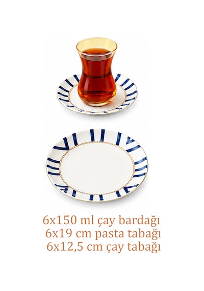 Porsima Yasemin Dicle 18 Parça 6 Kişilik Çizgili Porselen Pasta Ve Çay Takımı Sunum Seti Çok Renkli