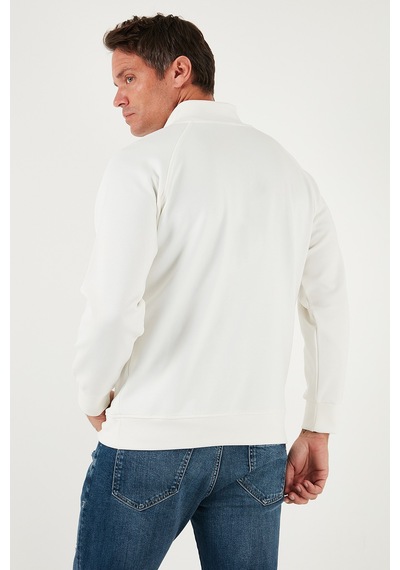 Buratti Pamuklu Relaxed Fit Yarım Fermuarlı Dik Yaka Erkek Sweat 5901232 Ekru