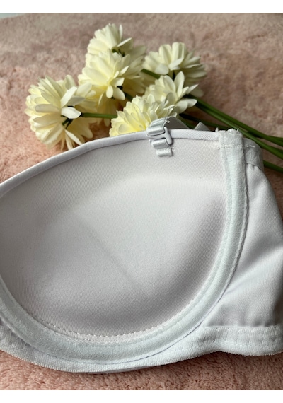 Mistirik Lenola Model Push Up Etkili Destekli Premium Balenli Sarkma Önleyici Büstiyer Beyaz Renk Beyaz