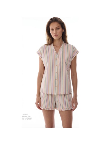 Penti Renkli Sweet Day Çizgili Pamuklu Şortlu Pijama Takımı