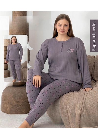 Boyraz Lindros Kadın Düğme Yaka Raporlu İnterlok Kışlık Battal Pijama Takımı 0275 - 1 Adet Füme Boyraz Lindros Kadın Düğme Yaka Raporlu İnterlok Kışlık Battal Pijama Takımı 0275 - 1 Adet Füme