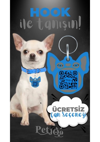 Petjoo 7.Hook Gri-Mavi Qr'lı Köpek Künyesi