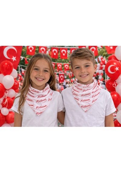 Herşeynota Atatürk İmza Desenli Beyaz Fular 12 Adet Paket Gösteri, Etkinlik Ve Tören Bandanası Çok Renkli