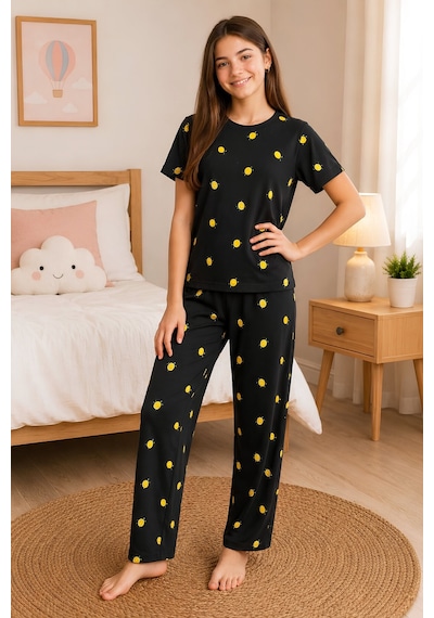Modanino Kız Çocuk Milan Kumaş Pijama Takımı 8-16 Yaş 12700hc Siyah
