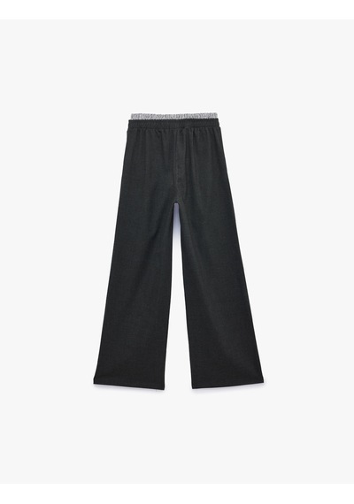 Koton Beli Lastikli Cepli Viskon Karışımlı Geniş Paça Pantolon Antrasit 7wkg40007aw
