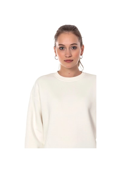 Startmore Caya Kadın Ekru Renk Uzun Kesim Basic Örme Sweatshirt Cy84197 Beyaz Beyaz