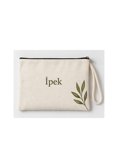 Kişiye Özel Yeşil Yaprak Köşe Baskılı Fermuarlı Makyaj Çantası Bozuk Para Cüzdanı Clutch