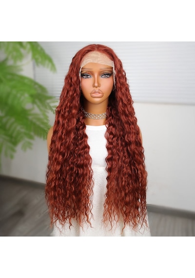 Afro Dalga Koyu Bakır Fiber Sentetik T Tül Peruk - Zmff-582367 Renkli