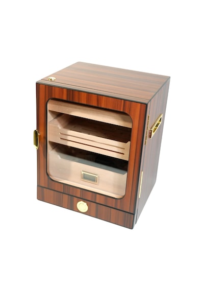 Premiumquality Las Condes Aksesuar Çekmeceli İçi Ledli Kahverengi Sedir Humidor Puro Kutusu - Tr9826