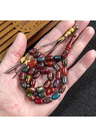 7x11 mm Renk Cümbüşü Ateşi Kehribar İsme Özel Tesbih