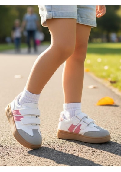 Unisex Çocuk Cırtlı Hafif Kaymaz Taban Işıklı Spor Ayakkabı Sneaker Pembe