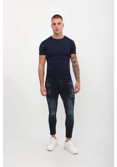 Erkek Skinny Fit Destroy Lacivert 001