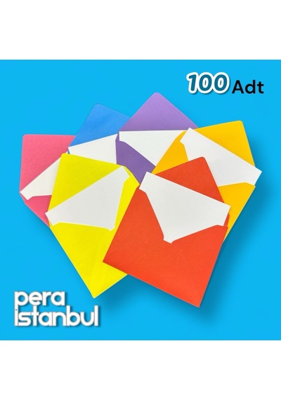 100 Adet Mini Zarf 70mmx90mm 10 Renk Zarf Hediye Doğum Günü Dilekleri Zarfı Not Kartlı Poşetli