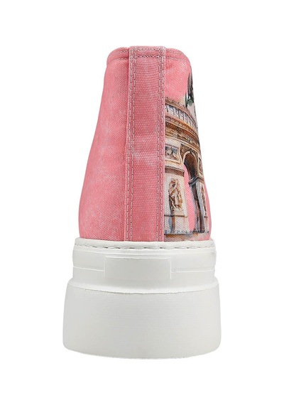 Kadın Vegan Pembe Kalın Taban High Sneakers - A Little Paris Always Tasarım Çok Renkli
