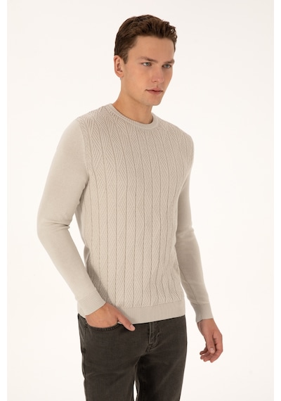 U.S. Polo Assn. Erkek Slim Fit Bisiklet Yaka Taş Kazak 50308323-VR049