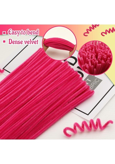 Fuşya Renkli 50 Adet Şönil, Tüylü Tel, Eğitici Şönil Seti, 30 Cm, Peluş Tel