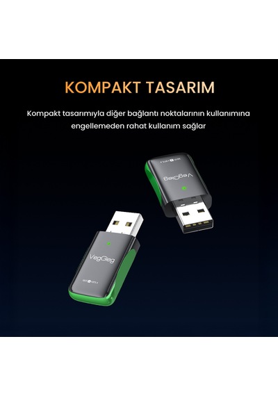 Veggieg 1100 Mbps Dual Band Wi-fi 6 Alıcı Ve Bluetooth 5.4 Adaptör Mini Usb Dongle
