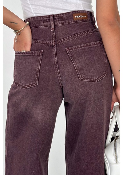HLT Jeans Açık Bordo Kadın Wide Leg Jean %100 Pamuklu Yüksek Bel Palazzo Kot Pantolon Angel-2056