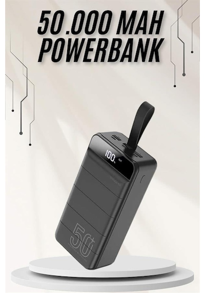 Powerbank Çoklu Şarj Girişi 50.000 Mah Taşınabilir Dijital Göstergeli Kopya Çok Renkli