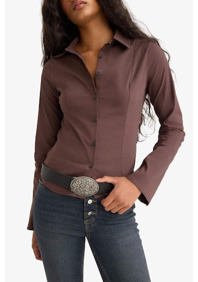 Defacto Fitted Poplin Uzun Kollu Gömlek F9434ax25aubn267 Kahve