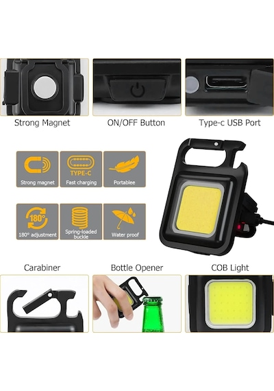 Mini Taşınabilir Usb Şarjlı Fener 800 Lümen Su Geçirmez Çok Renkli
