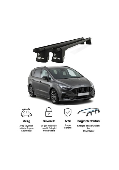 Trio-ıı Ford S-max 2015 Ve Sonrası Uyumlu Siyah Kilitli Ara Atkı 135cm Port Bagaj Tavan Barı