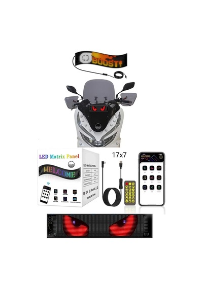 Motosiklet Uyumlu Led Matrx Panel 17x7 Cm Rg-b Ekran Kumandalı App Kontrollü Çok Renkli