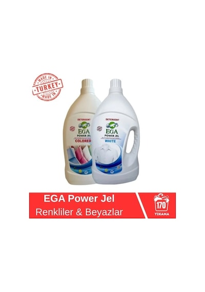 Ega Kimya Power Jel Renkli + Beyaz Sıvı Yıkama Deterjanı 2 x 3900 ML