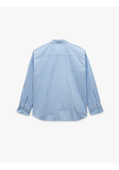 Koton Klasik Yaka Uzun Kollu Oversize Poplin Gömlek Mavi Çizgili 6wak60022pw