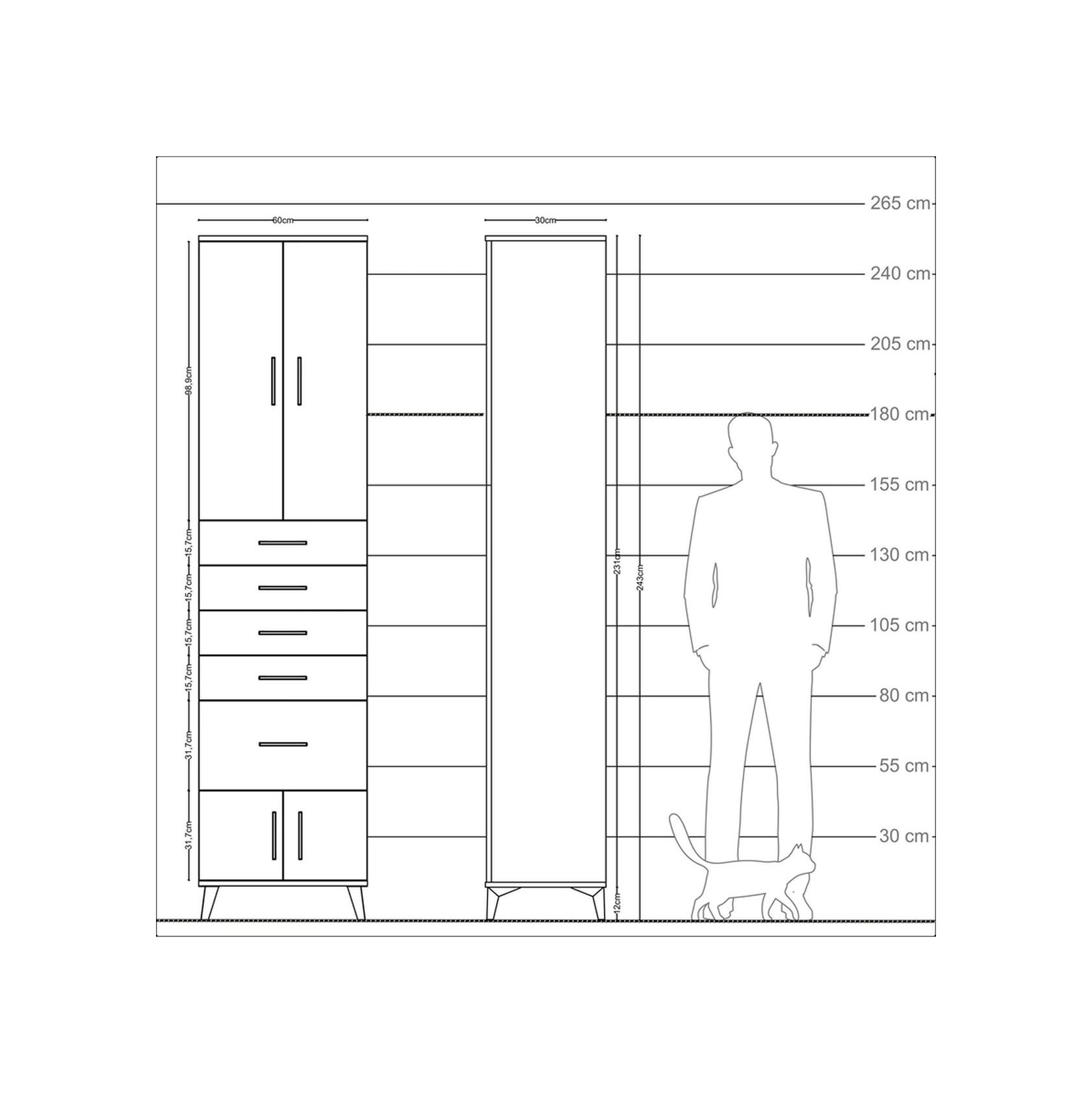 Arges Dolap 3 Raflı 5 Çekmeceli 4 Kapaklı 60x30x243 Aytaşı-ay... Aytaşı