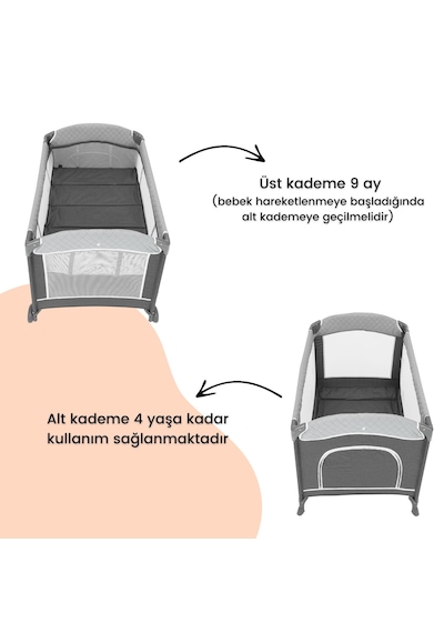 Gulz Atlas Plus Anne Yanı Sallanır Cibinlikli Dönenceli Oyun Parkı Bebek Beşik 70x110 Cm