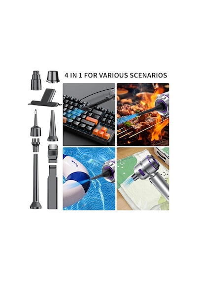 Lf-6122 4'ü 1 Arada Çantalı Araç İçi Süpürge El Süpürgesi 16000pa Güçlü Çekim Fırçasız Motor