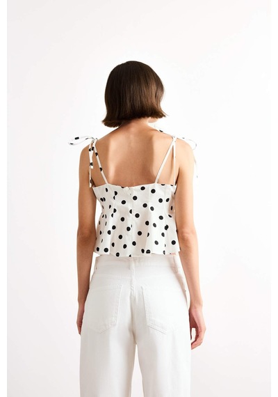 Defacto Fitted Puantiyeli Poplin Askılı Bluz F7579ax25auer105 Ekru