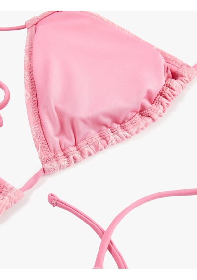 Koton Koton X Sibil Çetinkaya - Çift Bağlama Detaylı Dokulu Çiçekli Bikini Üstü Pembe Desenli 6sak10081mm