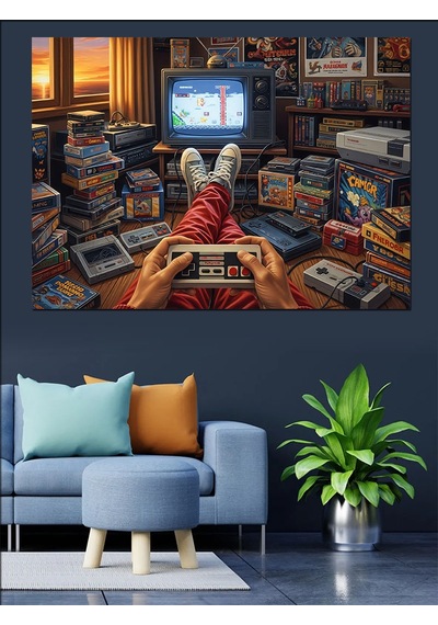 Ahşap Tablo Retro Oyun Odasında Video Keyfi