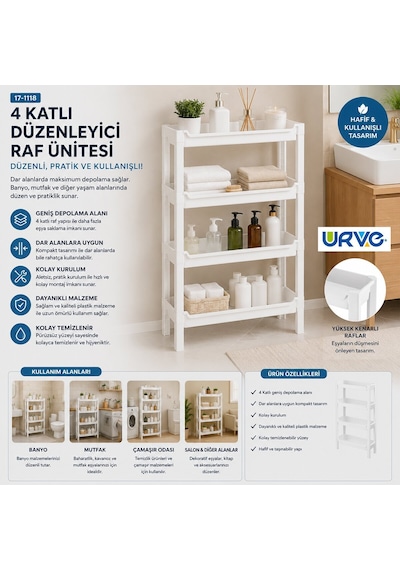 Urve Ur-3590 Rafty 4 Katlı Sepet Organizer Raf Ünitesi 465x145x690 Mm Diğer