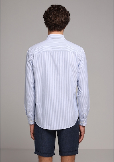 Colin's Colins Regular Fit Shirt Neck Çizgili Erkek Mavi Uzun Kol Gömlek Cl1079703 Q1.v2 Ble Mavi