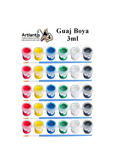 Guaj Boya 3 Ml 6 Renk Ve Resim Fırçası 5 Paket Mini Küçük Guaj Boya Etkinlik Boyama Boyası Su Bazlı Resim Okul Öncesi Çok Renkli