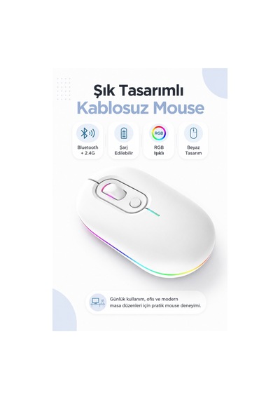 Beyaz Şarjlı Kablosuz Mouse Bluetooth 5.2 + 2.4g Çift Modlu Sessiz Tuşlu Rgb Işıklı 800 1200 1600 Dpı Type-c Şarjlı Ergonomik Mouse Çok Renkli Diğer Beyaz Şarjlı Kablosuz Mouse Bluetooth 5.2 + 2.4g Çift Modlu Sessiz Tuşlu Rgb Işıklı 800 1200 1600 Dpı Type-c Şarjlı Ergonomik Mouse Çok Renkli Diğer