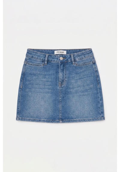 it's basic Kadın Mavi 2s6-4 Straight Mini Esnek Kumaş Denim Etek