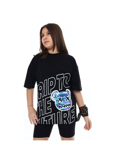 Ekkokids Çocuk Trip Baskılı Tshirt-14548 Siyah