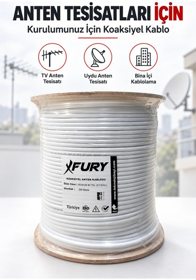 Fury 80 Tel Rg6-u6 Koaksiyel Tv Ve Uydu Anten Kablosu 300 Metre
