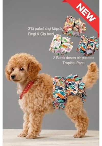 Köpek Regl Ve Çiş Bezleri, 3'lü Avantajlı Paket, 1 Paket 3 Desen Tropical, Small